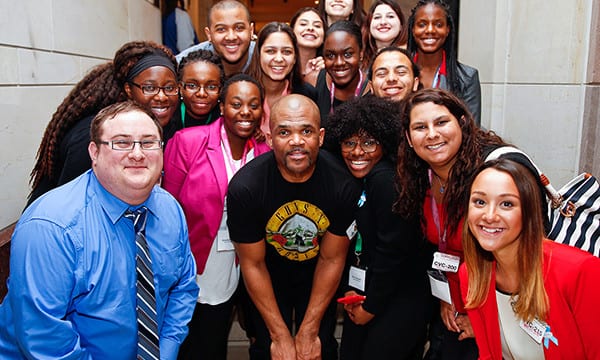 Students Pose for a Photo with Rapper DMC for Shadow Day in Washington DC